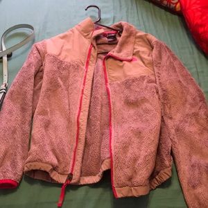 Grey north face with pink outline